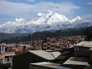 Looking north over Huaraz towards the Cordillera Blanca