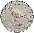 Coin of 50 forint in Hungary, depicted with saker falcon, several authors identify the Turul with saker falcon