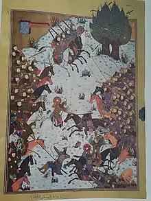 Kay Khusrau kills Aila. Baysungur's Shahnama. Painted 1430. The Gulistan Palace Museum, Tehran