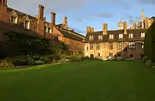 Fellows' Bowling Green, with the oldest building in the college in the background.