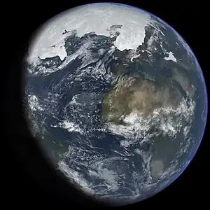 An illustration of ice age Earth at its glacial maximum.