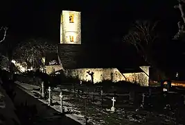 Night view of Sant Joan de Boí and cemetery