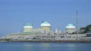 Image 9The Ikata Nuclear Power Plant, a pressurized water reactor that cools by utilizing a secondary coolant heat exchanger with a large body of water, an alternative cooling approach to large cooling towers (from Nuclear power)