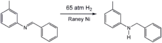 Hydrogenation of an imine using a Raney nickel catalyst, a popular heterogeneous catalyst.