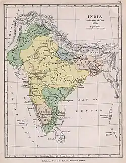 The Maratha Confederacy at its peak in 1758 (Yellow)