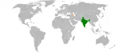 Map indicating locations of India and Azerbaijan