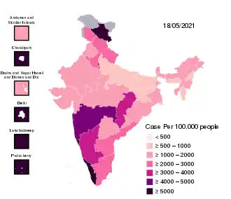 Confirmed cases per million population by state and union territory