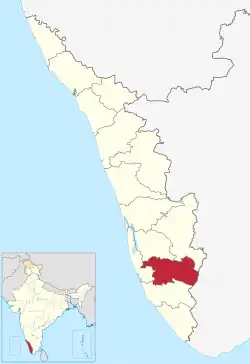 Location of Pathanamthitta in Kerala