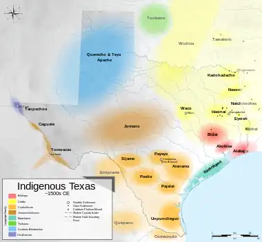 Image 25Territories of some Native American tribes in Texas ~1500CE (from History of Texas)