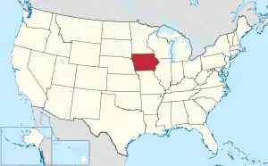 Map of the United States highlighting Iowa