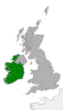 Map indicating locations of Ireland and Isle of Man