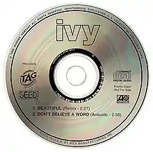 A blank compact disc displaying the song's title and respective artist.