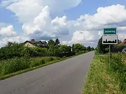 Street and road sign of Jaźwiny, Gmina Pilawa