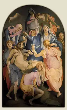 The dead Christ carried by several people