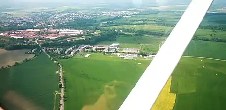 Josefov Fortress on the left, the park is to the right, photo from air.