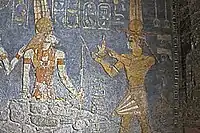 Taharqa making offerings to the lion-headed Mut. Temple of Mut, Jebel Barkal