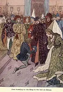 Joan kneeling to the King of France