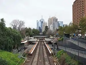 Jolimont platforms 1 &2 viewed from a nearby bridge