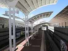 Looking down on Joondalup station platform from ground level