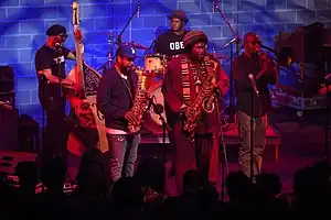 From left: Miles Mosley, Terrace Martin, Ronald Bruner Jr., Kamasi Washington, and Ryan Porter, performing at BRIC JazzFest in Brooklyn in 2015