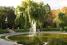 A nice park with a fountain near the Kamianets-Podilskyi's old town quarter