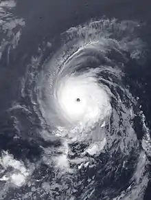 Hurricane Kenneth over the ocean near peak intensity.