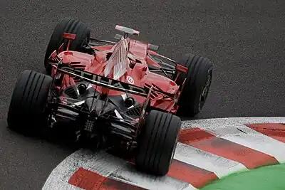 Kimi Räikkönen steers his way through the Bus stop chicane at the 2008 Belgian Grand Prix.