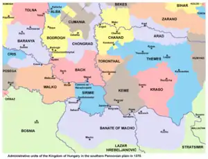 Counties of the Kingdom of Hungary in present-day Banat in the 14th century