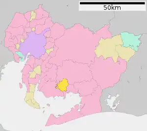 Location of Kōta in Aichi Prefecture