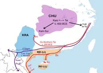 Kra-Dai migration route according to James R. Chamberlain (2016).