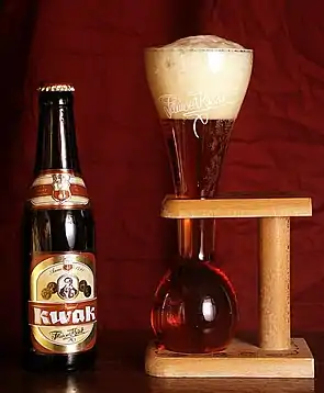 Kwak beer with its unusual glass and stand