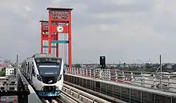 Ampera Bridge and Palembang LRT in Palembang