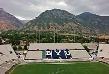 Seats of east grandstand and Y Mountain