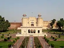 Hazuri Bagh Baradari with Lahore Fort in the background, 2021.