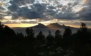 Landegode island illuminated by the midnight sun in Bodø