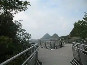 Triangular platform at the end of the Langkawi Sky Bridge with access from below.