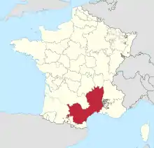 map showing where Languedoc region is in a larger image of the country of France