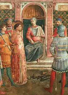 Lawrence before Valerianus, detail from a fresco by Bl. Fra Angelico