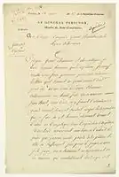 Document forwarding Surcouf's request to be admitted in the Legion of Honour