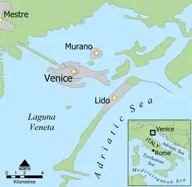  map of Venice, Murano, and Italy