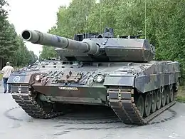 A Leopard 2 A7, a type of tank used in the Sachiel attack sequence