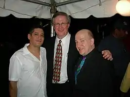 L to R:  Steve Ramos, Ray Reach and Lew Soloff backstage at the Taste of 4th Avenue Jazz Festival, sponsored by the Alabama Jazz Hall of Fame in Birmingham, Alabama, September 27, 2008