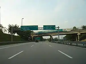 Linkedua Expressway in Malaysia after the Singapore–Malaysia Second Link Bridge, in the northbound direction.