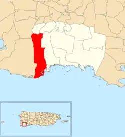 Location of Llanos within the municipality of Lajas shown in red