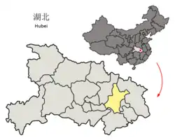 Location of Wuhan City jurisdiction in Hubei