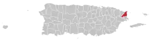 Map of Puerto Rico highlighting Fajardo Municipality