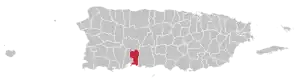 Map of Puerto Rico highlighting Peñuelas Municipality