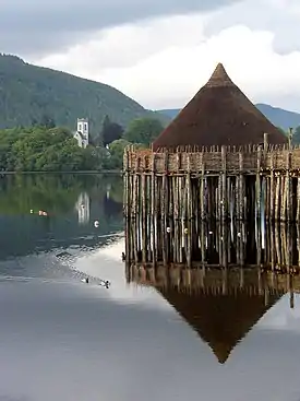 A reconstruction of a crannog in Loch Tay