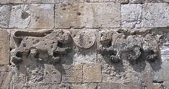 Detail of Lions' Gate carvings, actually leopards (panthers).