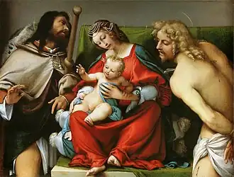 Lorenzo Lotto, Madonna and Child with Saint Roch and Saint Sebastian, c. 1518